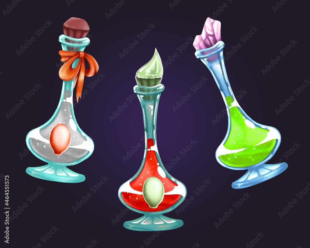 A set of bottles for elixirs and retro bottles for use in fantasy and fantasy games, a logo for fantastic and alcoholic drinks, magic bottles A set of bottles for elixirs and retro bottles for use in fantasy and fantasy games, a logo for fantastic and alcoholic drinks, magic bottles