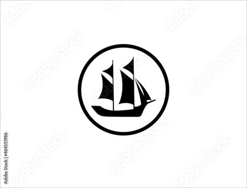 Simple Sailboat ship line art logo design