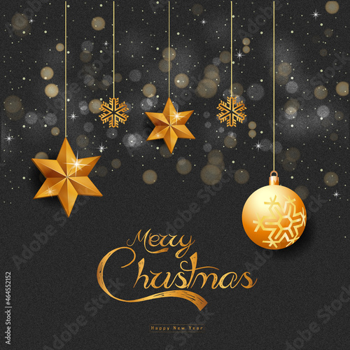 Merry Christmas Happy New Year with golden stars and Gift box AII Best Design Template
