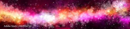 Space background with realistic nebula and lots of shining stars. Infinite universe and starry night. Colorful cosmos with stardust and the Milky Way. 