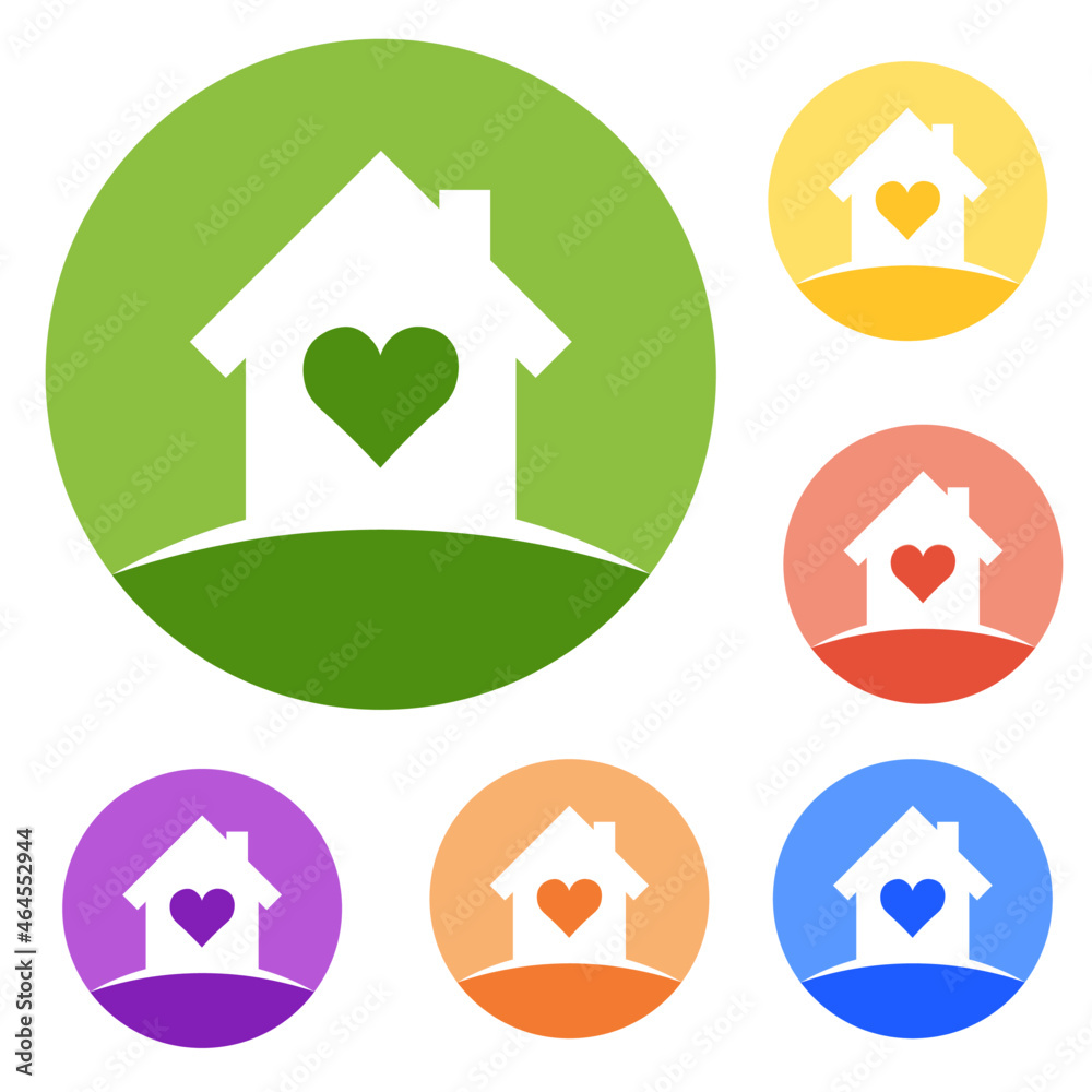 house icon with a heart inside in a round frame, black outline isolated on a white background, vector illustration house icon with a heart inside in a round frame, black outline isolated on a white background, vector illustration
