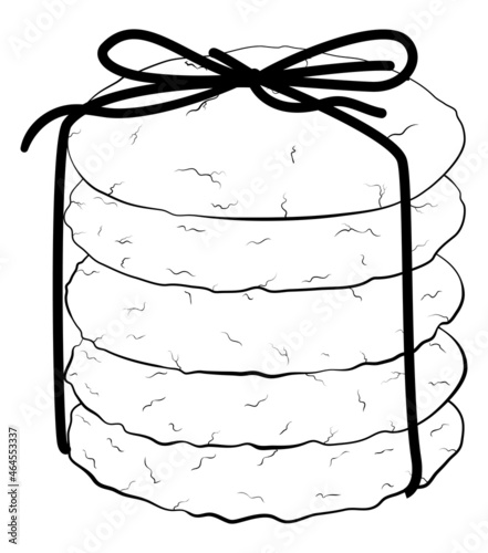 Oatmeal cookies tied with a rope monochrome vector illustration. Biscuits black outline isolated on white.