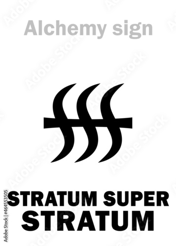 Alchemy Alphabet: STRATUM SUPER STRATUM (i.e. in Latin: «Layer on Layer»), alchemical prescript (Recipe), abbreviated: SSS. Alchemical sign, Pharmaceutical symbol. photo