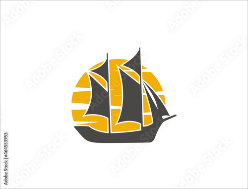 Simple Sailboat ship line art logo design