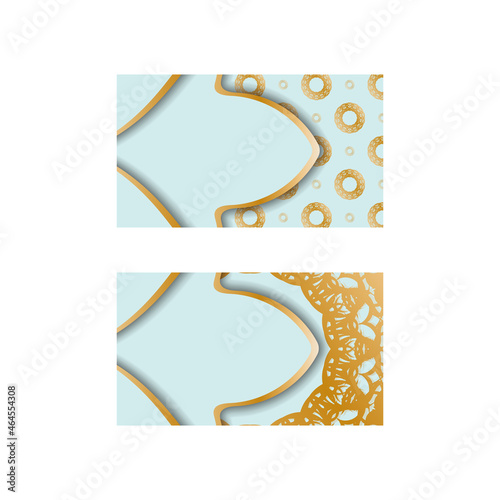 Business card in aquamarine color with vintage gold ornaments for your business.