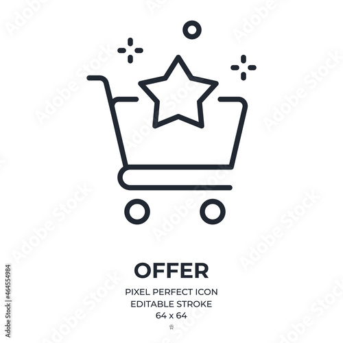 Shopping offer editable stroke outline icon isolated on white background flat vector illustration. Pixel perfect. 64 x 64.