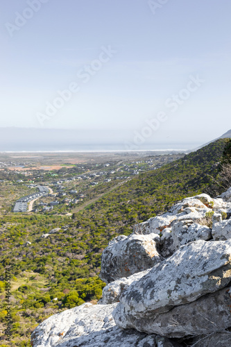 Rugged mountain landscape with fynbos flora in Cape Town.