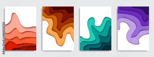 Vertical banners set with 3D abstract background and paper cut shapes. Vector design layout for business presentations, flyers, posters and invitations. Colorful carving art