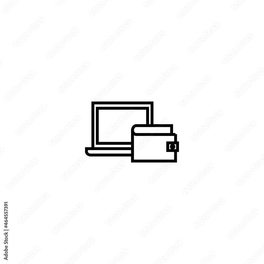 Сomputer technology concept. Modern outline illustration for banners, flyers and web sites. Editable stroke in trendy flat style. Line icon of laptop and wallet as symbol of online payment