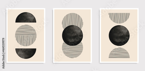 Set of abstract creative minimalist artistic hand drawn compositions. 20s geometric design posters with primitive shapes. Ideal for wall decoration, as postcard or brochure design, vector illustration