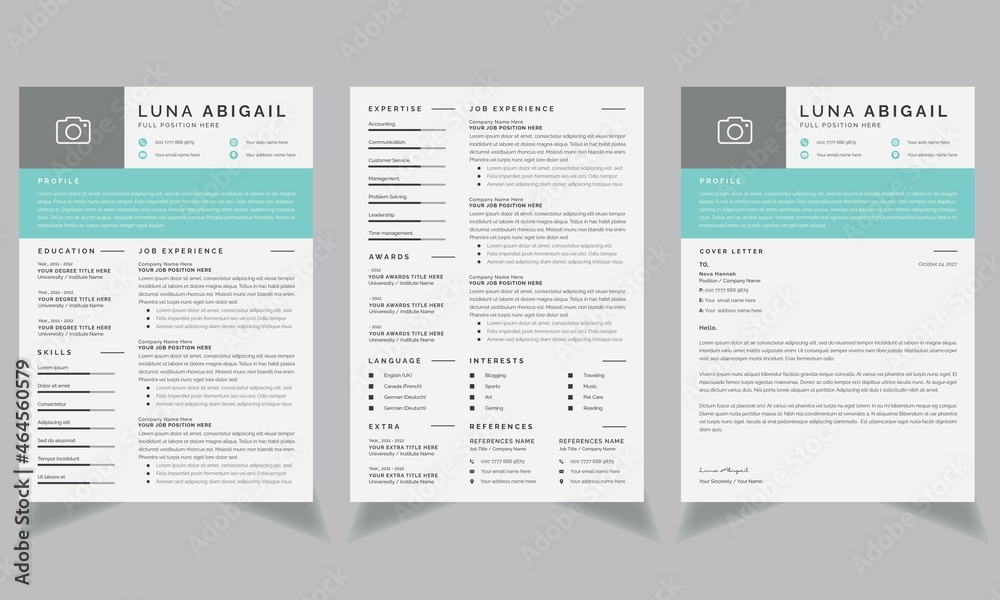 Fototapeta premium Clean and Professional Resume Layout or Cover Letter Page Set