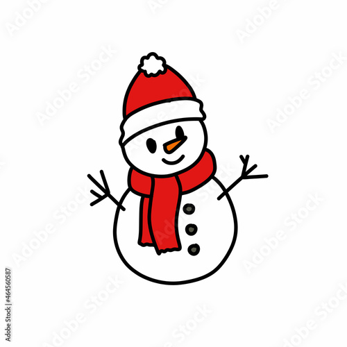 snowman doodle icon  vector color line illustration
