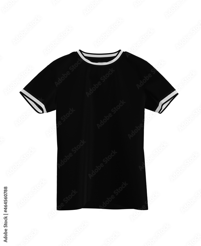back, round neck shirt black, with white stripes on sleeves and neck back, round neck shirt black, with white stripes on sleeves and neck