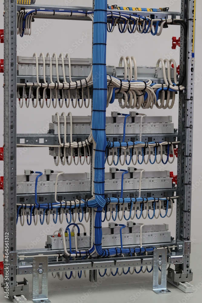The reverse side of the assembly of the electric lighting panel and socket groups for apartments.
