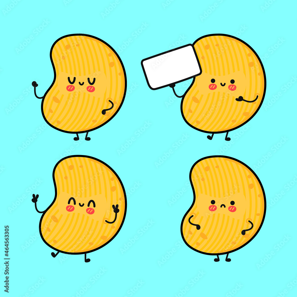 Funny cute happy сrisps (chips) characters bundle set. Vector hand