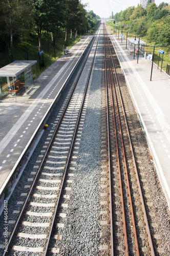 Fototapeta Naklejka Na Ścianę i Meble -  Railway that goes on to infinity in Nijmegen in the Netherlands