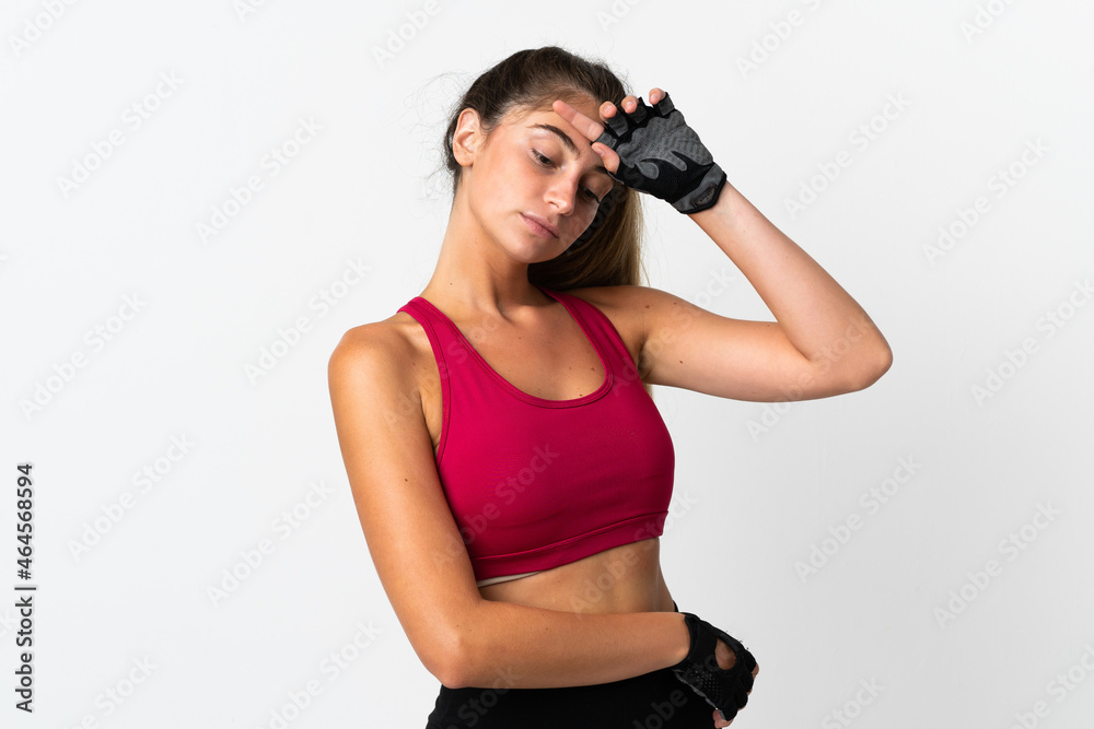 Young caucasian woman isolated on white background with tired expression Young caucasian woman isolated on white background with tired expression
