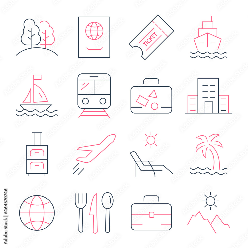 Travel icons set. Travel pack symbol vector elements for infographic web Travel icons set. Travel pack symbol vector elements for infographic web