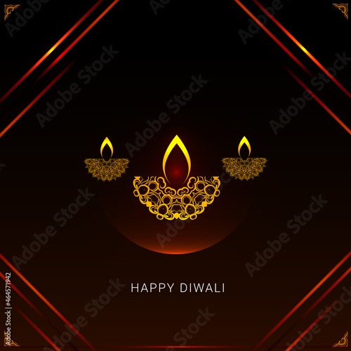 beautiful happy diwali greeting with burning diya for festival of lights