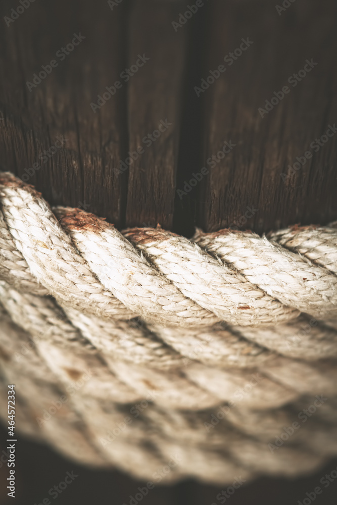 Close up of rope on wood Close up of rope on wood