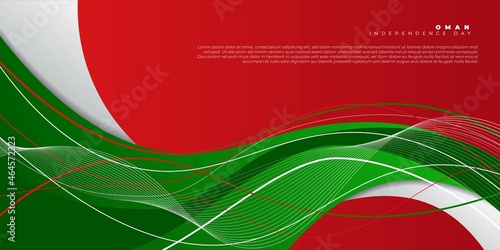 Waving Green an white lines on Red background design. Oman Independence day background design.