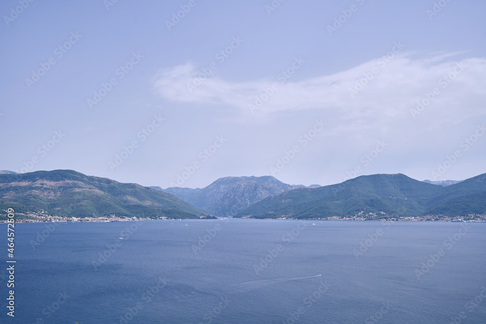 Panoramic view of the sea and mountains