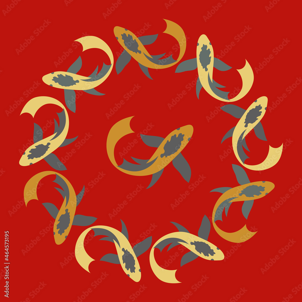Obraz premium Fish round pattern. Vector border with koi Carp.