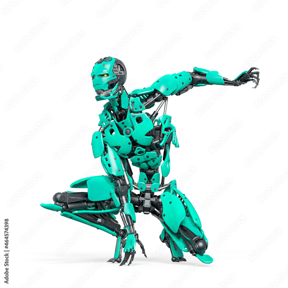 cyborg is crouched and ready for action cyborg is crouched and ready for action