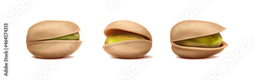 3d realistic vector icon. Design element for packaging, banners, advertising and flyers. Collection of pistachios with shell. Isolated on white background.