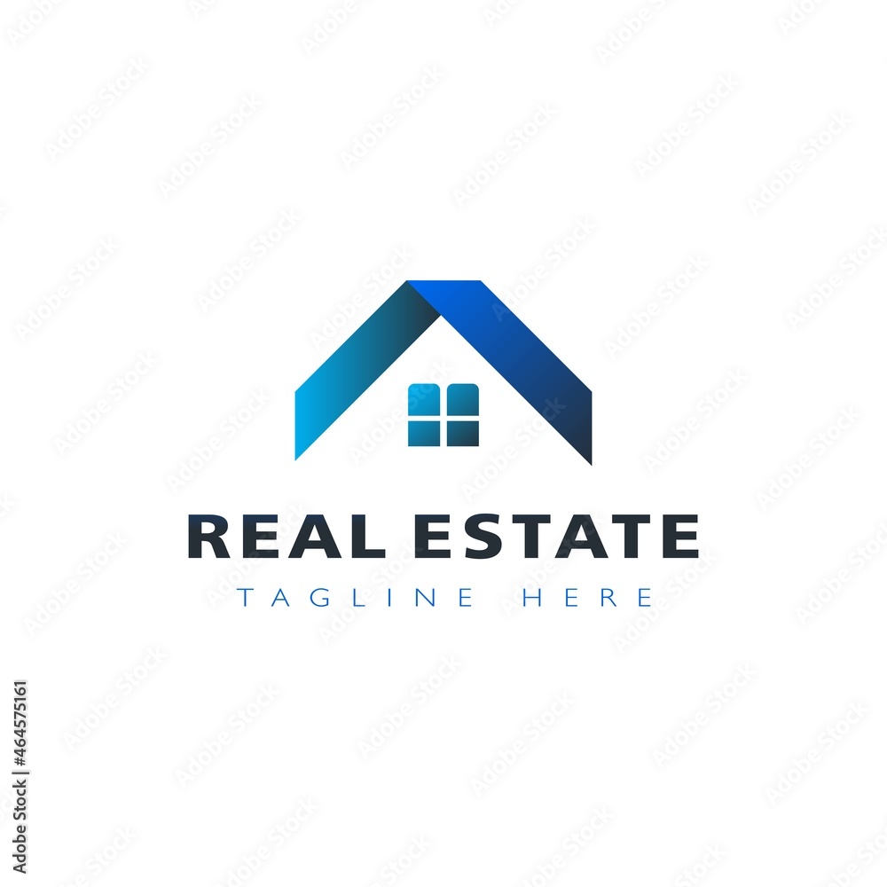 Blue Real Estate Logo. Home Paper Style Isolated on White Background. Construction Architecture Building Logo Design Template Element Blue Real Estate Logo. Home Paper Style Isolated on White Background. Construction Architecture Building Logo Design Template Element