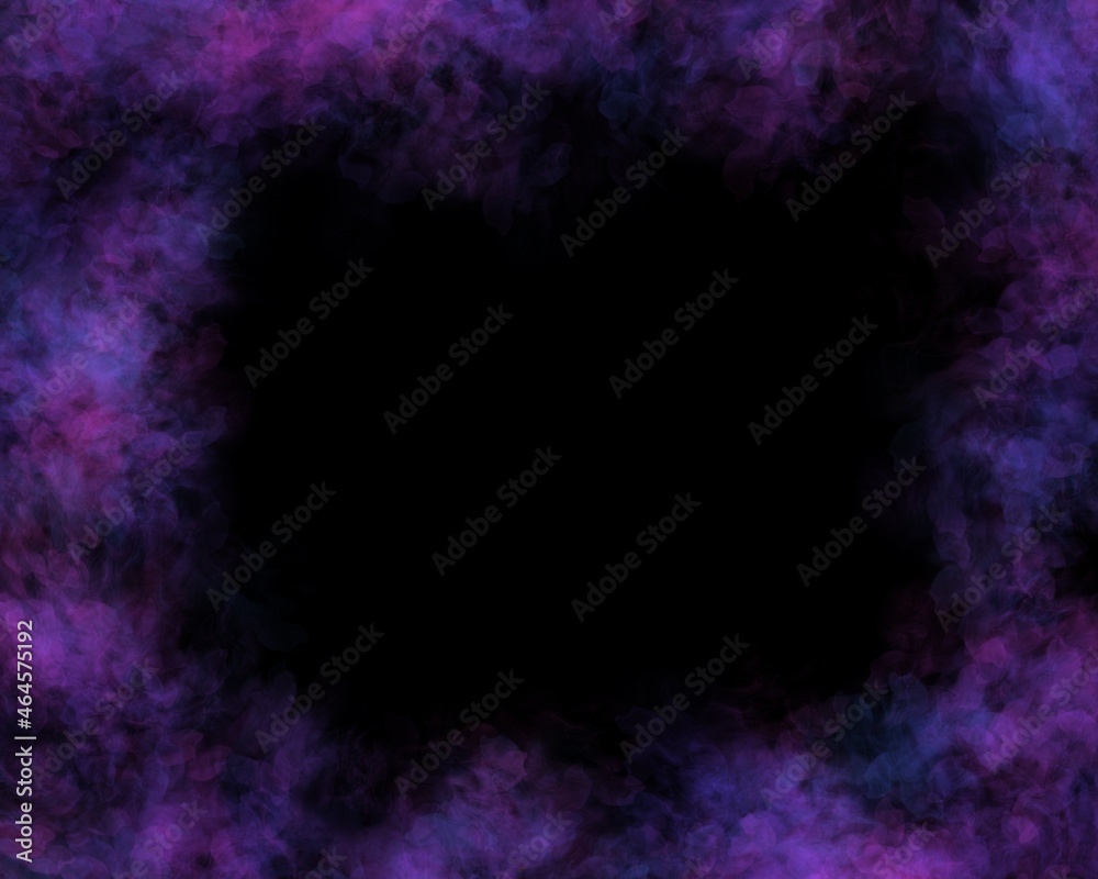 Abstract black background with purple smoke frame