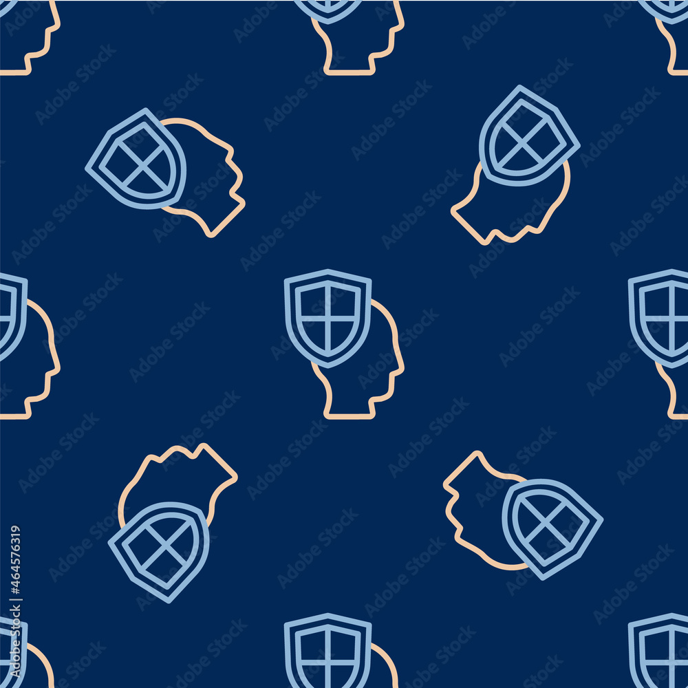 Line Life insurance with shield icon isolated seamless pattern on blue background. Security, safety, protection, protect concept. Vector Line Life insurance with shield icon isolated seamless pattern on blue background. Security, safety, protection, protect concept. Vector