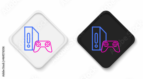 Line Video game console with joystick icon isolated on white background. Colorful outline concept. Vector