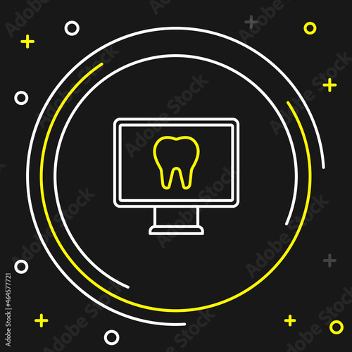 Line Online dental care icon isolated on black background. Dental service information call center. Colorful outline concept. Vector
