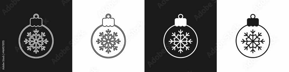 Fototapeta premium Set Christmas ball icon isolated on black and white background. Merry Christmas and Happy New Year. Vector