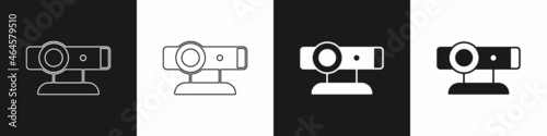 Set Web camera icon isolated on black and white background. Chat camera. Webcam icon. Vector