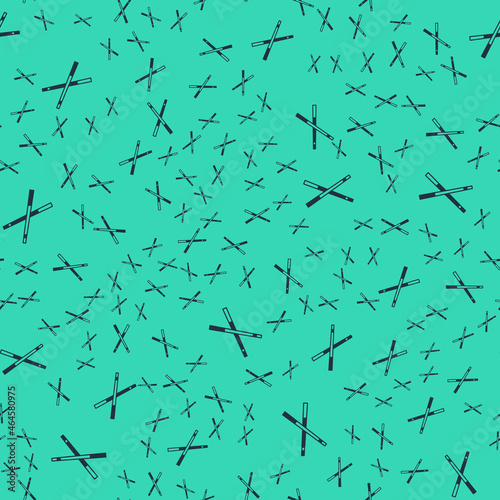 Black Crossed billiard cues icon isolated seamless pattern on green background. Vector