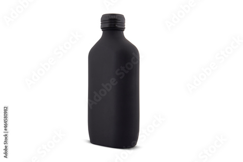 Matte black perfume bottle isolated on white background