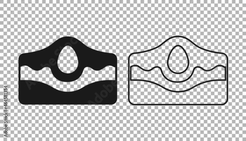 Black Acne icon isolated on transparent background. Inflamed pimple on the skin. The sebum in the clogged pore promotes the growth of a bacteria. Vector