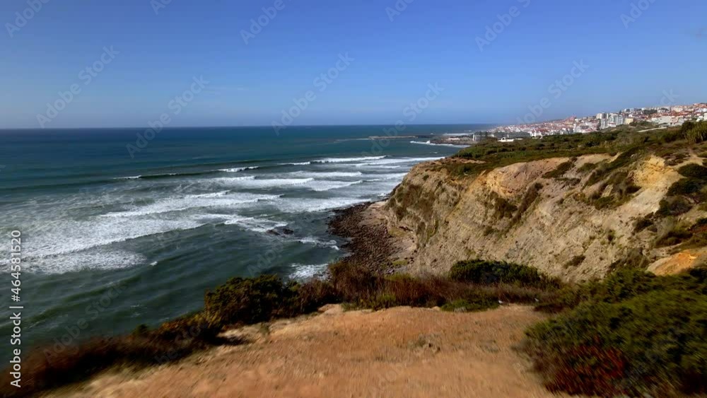Portugal, rocky shore, summer, waves, ocean, aerial drone footage Portugal, rocky shore, summer, waves, ocean, aerial drone footage