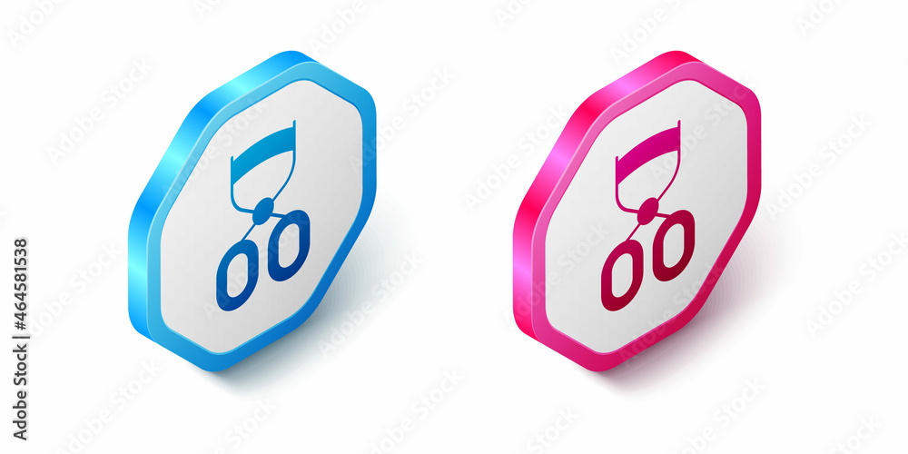 Isometric Eyelash curler icon isolated on white background. Makeup tool sign. Hexagon button. Vector