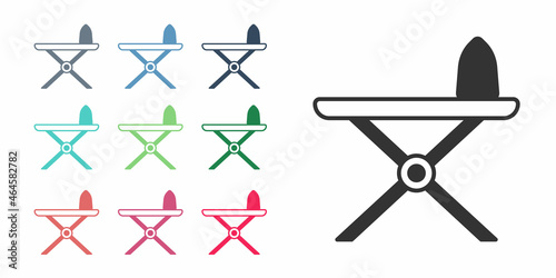Black Electric iron and ironing board icon isolated on white background. Steam iron. Set icons colorful. Vector
