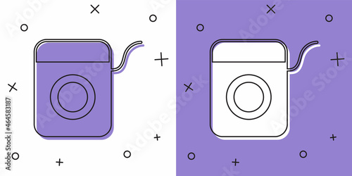 Set Dental floss icon isolated on white and purple background. Vector