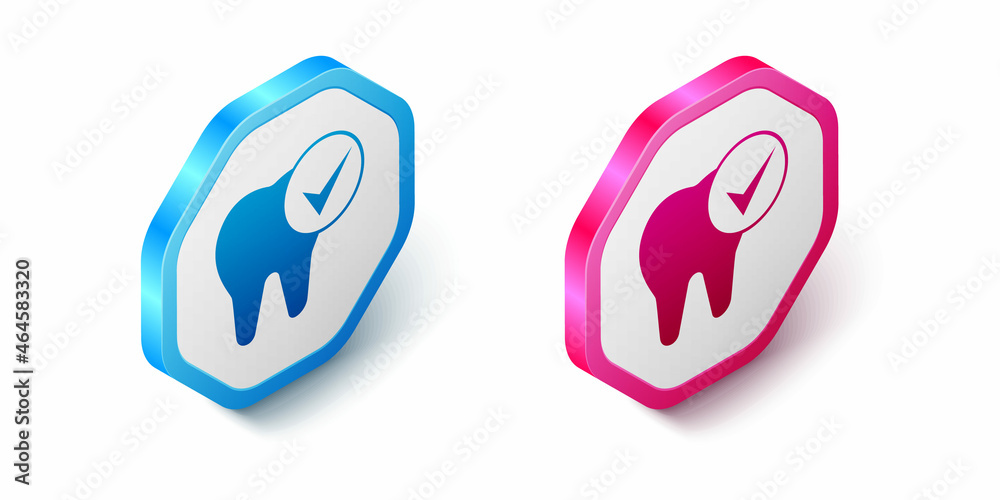 Isometric Tooth icon isolated on white background. Tooth symbol for dentistry clinic or dentist medical center and toothpaste package. Hexagon button. Vector Isometric Tooth icon isolated on white background. Tooth symbol for dentistry clinic or dentist medical center and toothpaste package. Hexagon button. Vector