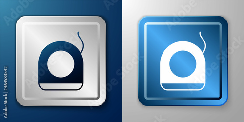 White Dental floss icon isolated on blue and grey background. Silver and blue square button. Vector