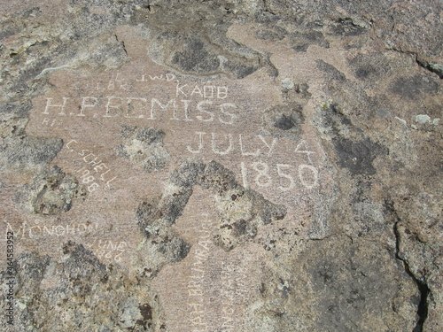 Independence Rock names carvings Oregon Trail Wyoming 