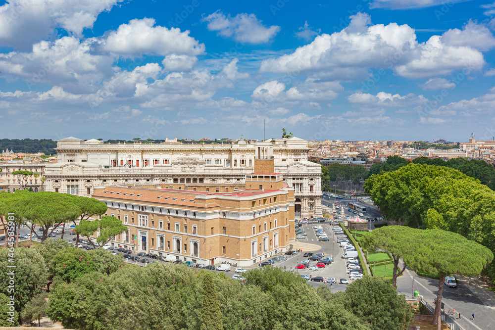 Aerial Rome view. Quadriga of Justice, Attorney General of the Italian Republic