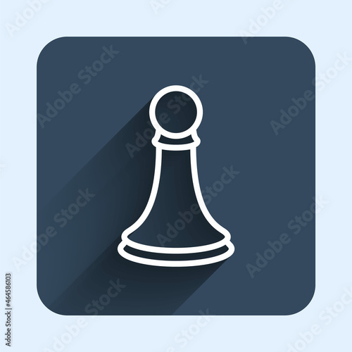 White line Chess pawn icon isolated with long shadow background. Blue square button. Vector