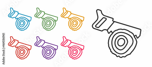 Set line Hand saw and log icon isolated on white background. Set icons colorful. Vector