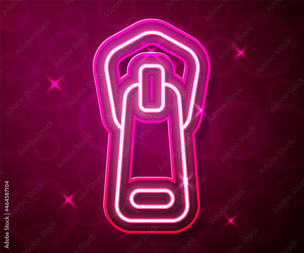 Glowing neon line Zipper icon isolated on red background. Vector Glowing neon line Zipper icon isolated on red background. Vector